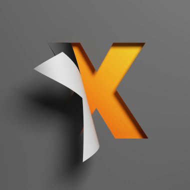 Kıvrık kağıt yazı tipi 3d biçimlendirme harfi X