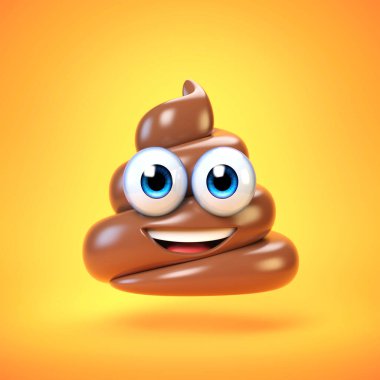 Kaka emojisi sarı arka planda izole edilmiş, kaka emojisi 3D görüntüleme