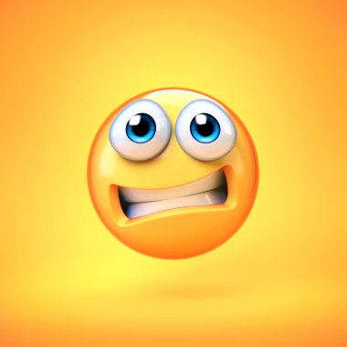 Beyaz arkaplanda izole edilmiş korkmuş emoji, korku içinde ifade edilen 3D