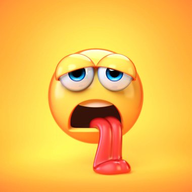 Yorgun emoji beyaz arkaplanda izole edilmiş, yorgun emoticon 3d görüntüleme