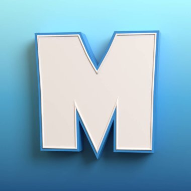 Çizgi film 3d yazı tipi, 3D çizim, M harfi.