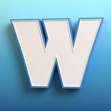 Çizgi film 3d yazı tipi, 3D çizim, W harfi.