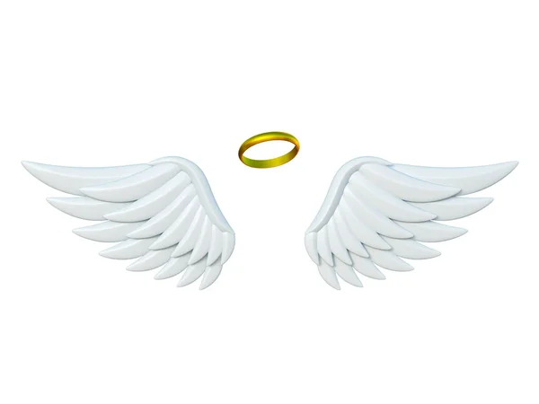 Angel Wings Golden Halo Rendering — Stock Photo, Image