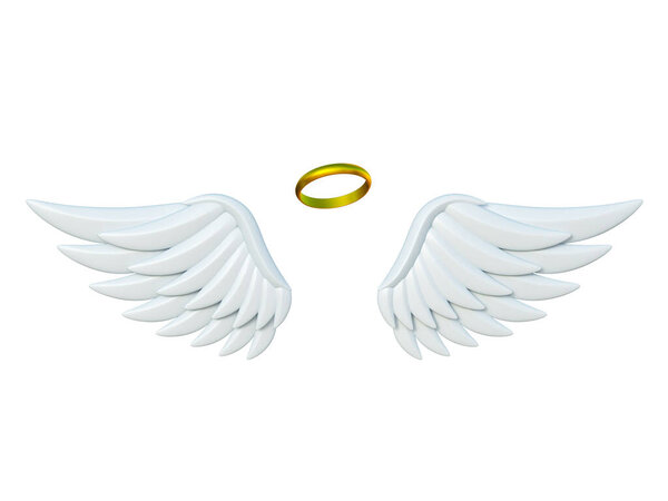 Крылья ангела и золотистый ореол 3D рендеринга