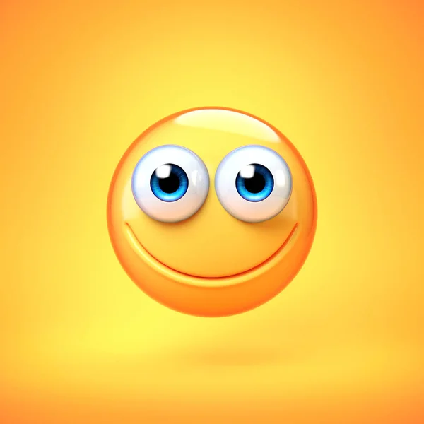 Happy Emoji Isolated Yellow Background Smiling Face Emoticon Rendering — Stock Photo, Image