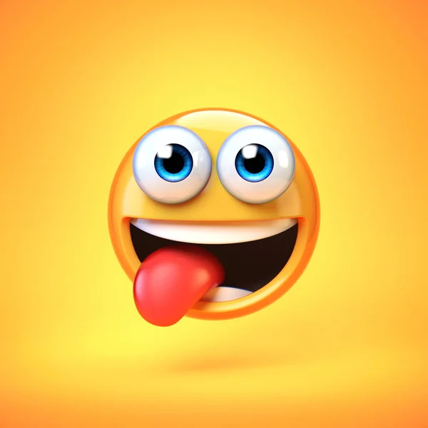 Emoji Izolowany Białym Tle Uśmiechnięta Emotikona Twarzy Wyciętym Językiem Renderowania — Zdjęcie stockowe