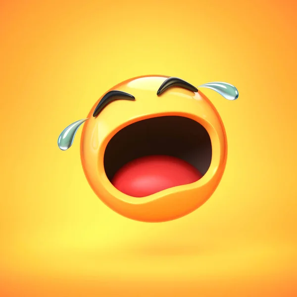 Choro Emoji Isolado Amarelo Fundo Emoticon Lágrimas Renderização — Fotografia de Stock