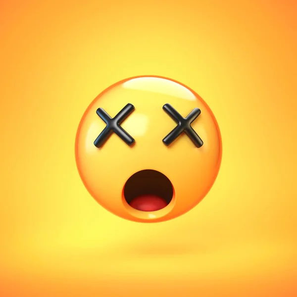 Emoji Rosto Morto Isolado Fundo Amarelo Olhos Cruzados Emoticon Renderização — Fotografia de Stock