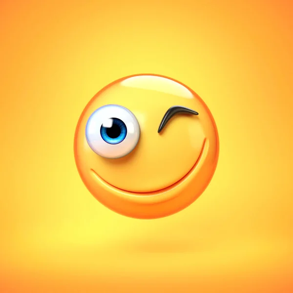Knipperende Emoji Geïsoleerd Gele Achtergrond Lachende Gezicht Emoticon Rendering — Stockfoto