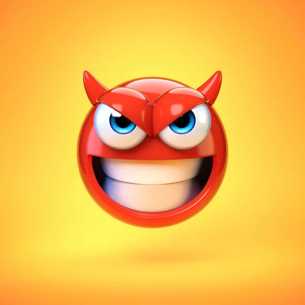 Devil Emoji Geïsoleerd Gele Achtergrond Evil Emoticon Rendering — Stockfoto