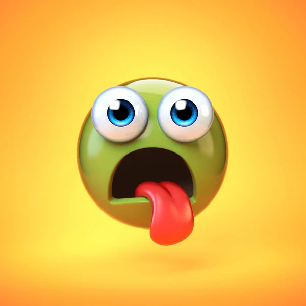 Sick Emoji Izolované Žlutém Pozadí Zelená Tvář Emoticon Vykreslování — Stock fotografie