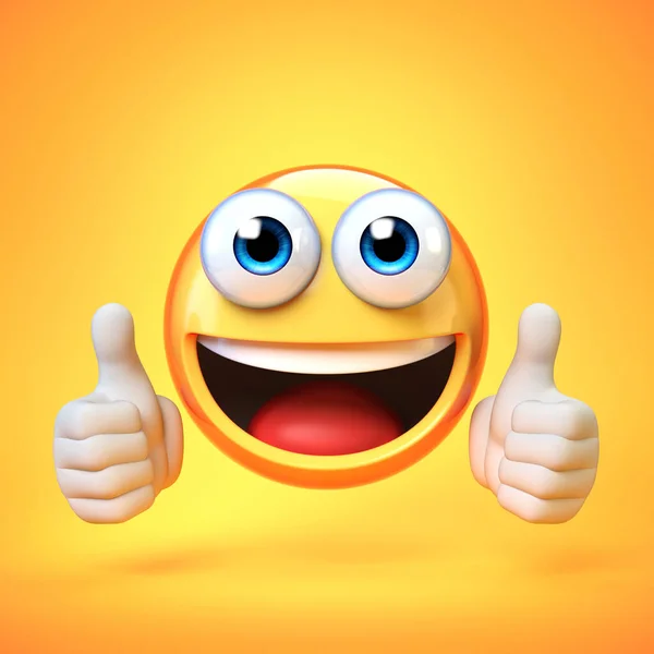 Tummen Upp Emoji Isolerad Gul Bakgrund Emoticon Ger Gillar Rendering — Stockfoto