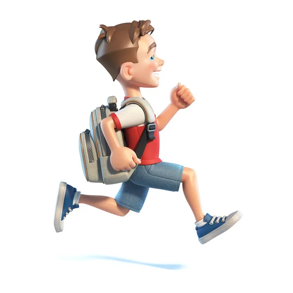 Niño Con Bolsa Escuela Corriendo Personaje Dibujos Animados Estilizado Niño — Foto de Stock