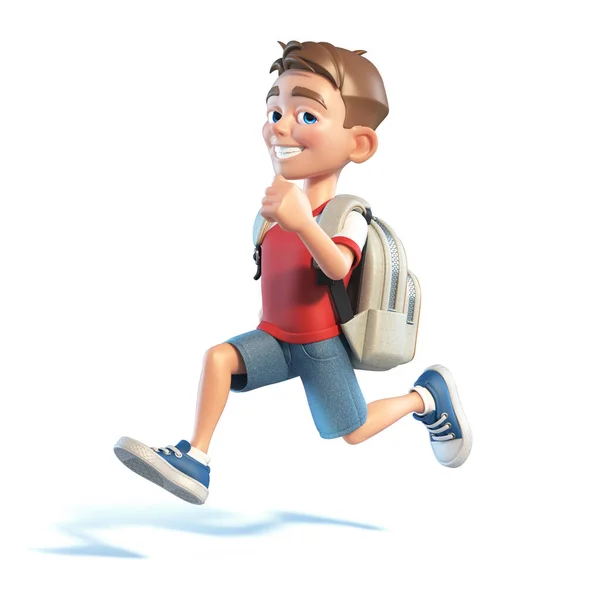 Menino Com Saco Escolar Correndo Personagem Desenho Animado Estilizado Criança — Fotografia de Stock
