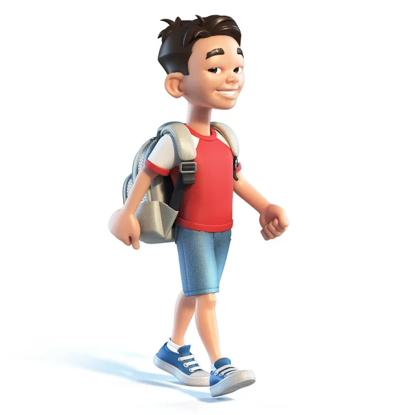 Menino Asiático Com Saco Escolar Andando Personagem Desenho Animado Estilizado — Fotografia de Stock