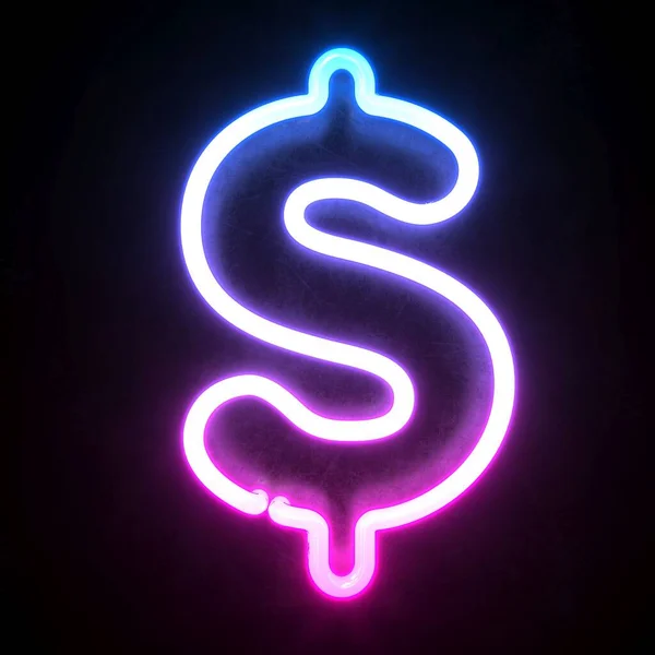 Neon 3d font, blue and pink neon light 3d rendering, Dollar sign