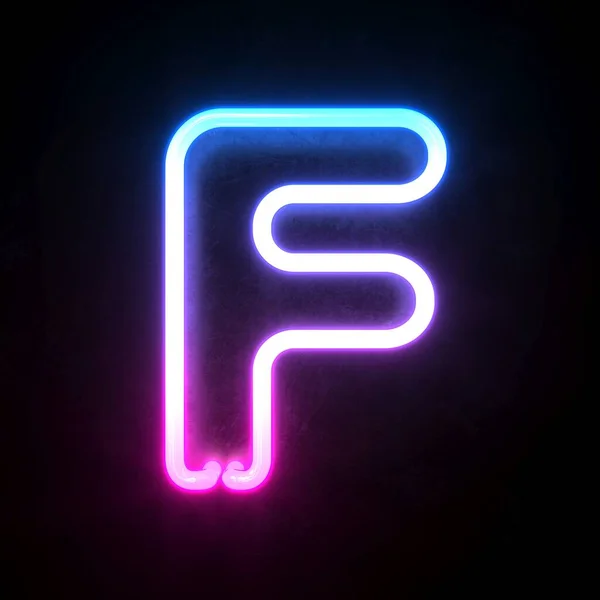 Neon 3D字体 蓝色和粉色霓虹灯3D渲染 字母F — 图库照片