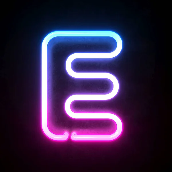 Neon 3D字体 蓝色和粉色霓虹灯3D渲染 字母E — 图库照片