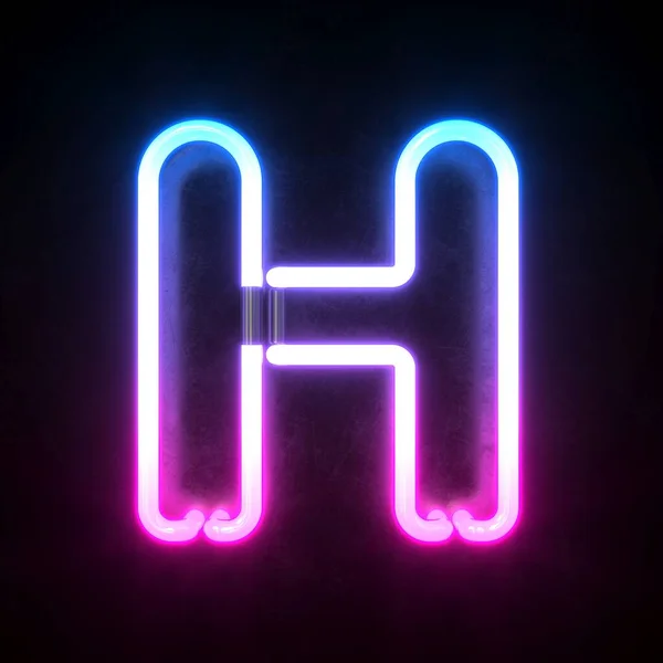 Neon 3D字体 蓝色和粉色霓虹灯3D渲染 字母H — 图库照片