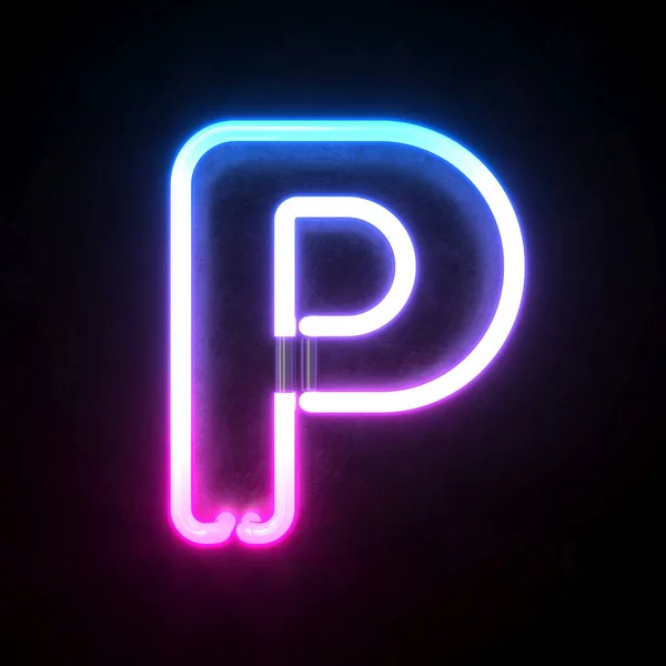 Neon 3D字体 蓝色和粉色霓虹灯3D渲染 字母P — 图库照片