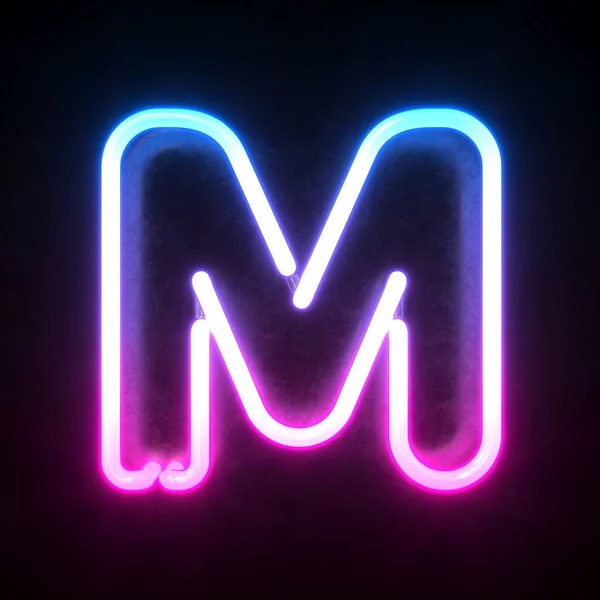 Neon 3D字体 蓝色和粉色霓虹灯3D渲染 字母M — 图库照片