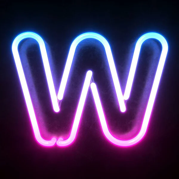 Neon 3D字体 蓝色和粉色霓虹灯3D渲染 字母W — 图库照片
