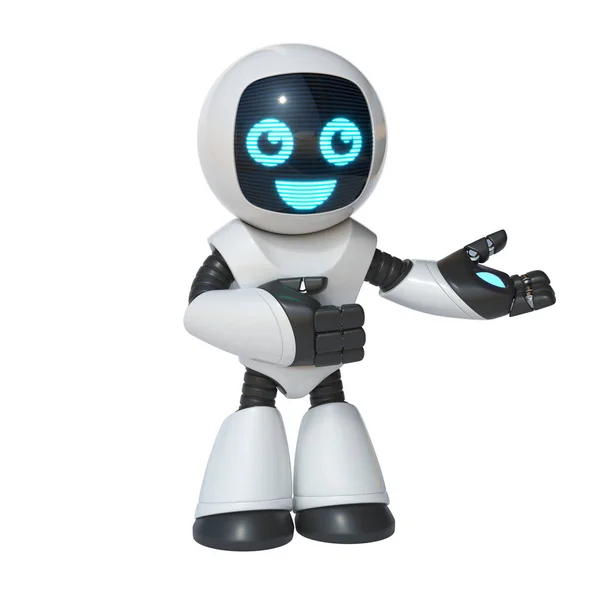 Kleine Robot Presenteren Verwelkomen Gebaar Schattige Robot Geïsoleerd Witte Achtergrond — Stockfoto