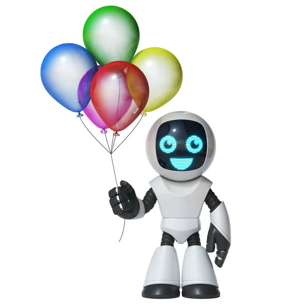 Pequeño Robot Sosteniendo Globos Renderizado —  Fotos de Stock