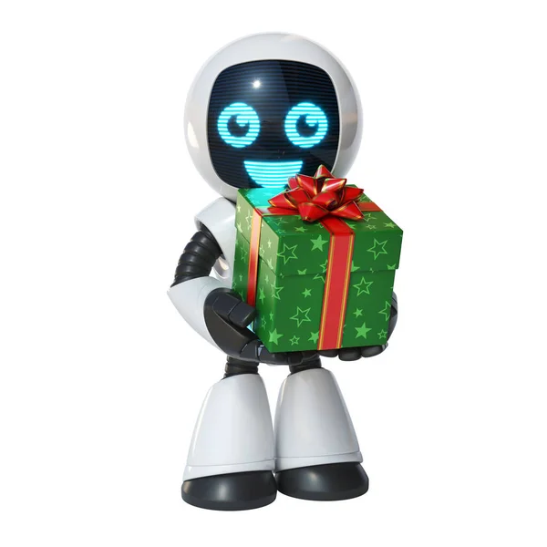 Kleiner Roboter Mit Geschenkbox Rendering — Stockfoto