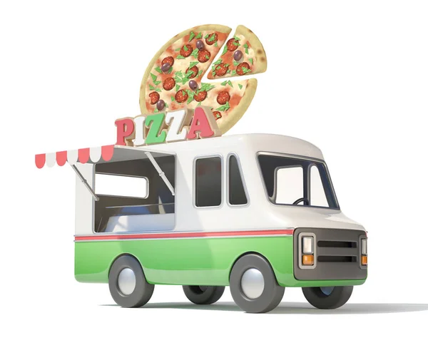 Ciężarówka Pizza Street Food Mobilne Fast Food Rendering — Zdjęcie stockowe