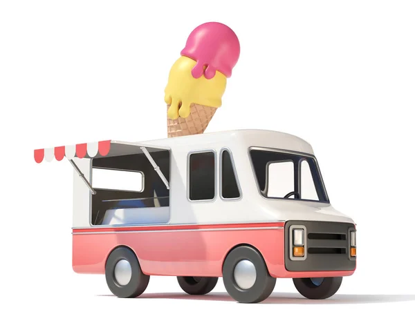 冰淇淋卡车 街头食品 3D渲染 — 图库照片
