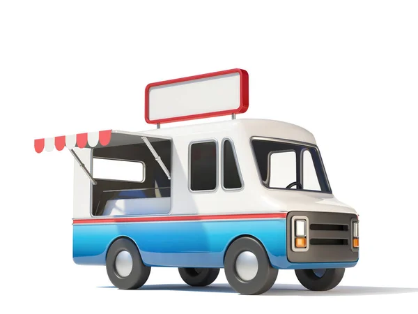 Food Truck Witn Blank Signboard Top Street Food Mobile Fast — Stock Photo, Image
