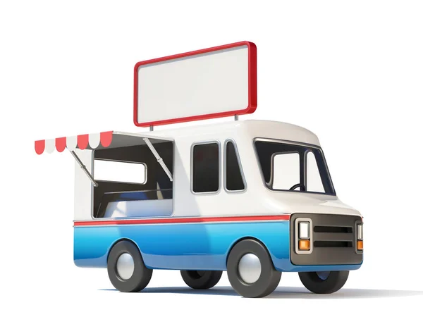 Food Truck Witn Blank Signboard Top Street Food Mobile Fast — Stock Photo, Image