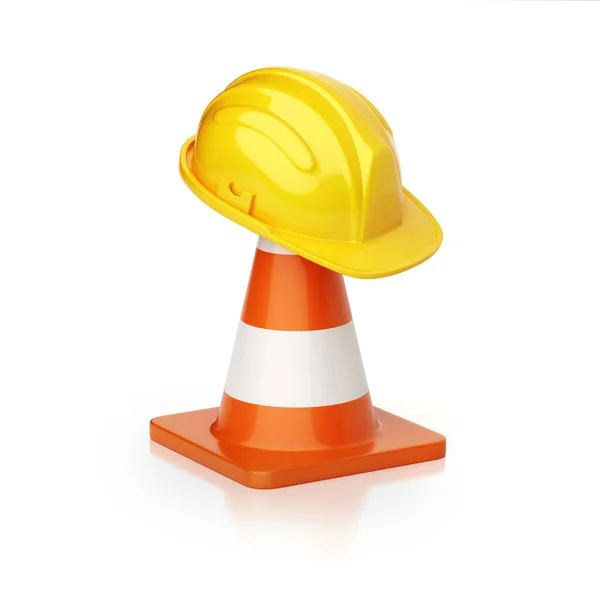 Sob Conceito Construção Cones Tráfego Chapéu Duro Renderização — Fotografia de Stock