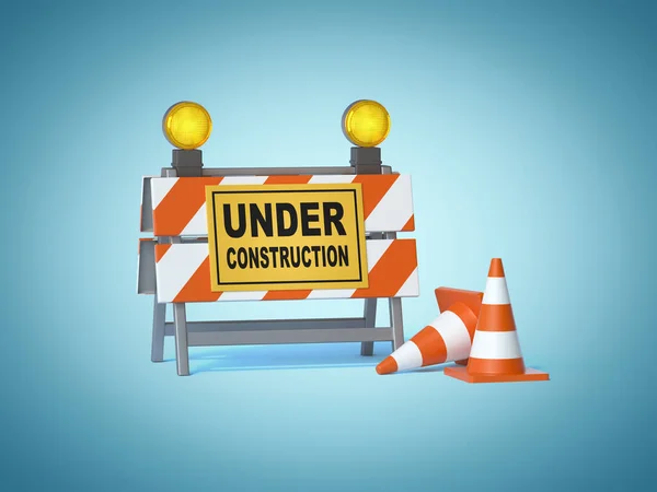 Construction Sign Board Traffic Cones Rendering — Stock Photo, Image