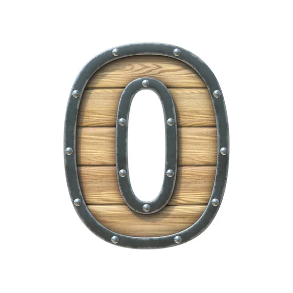 Font Made Wooden Board Metal Frame Rivets Rendering Number — Stock Fotó