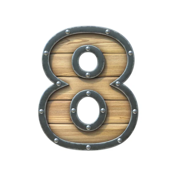Font Made Wooden Board Metal Frame Rivets Rendering Number — Stock Photo, Image