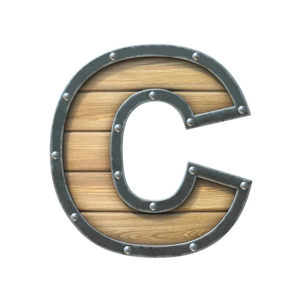 Font Made Wooden Board Metal Frame Rivets Rendering Letter — Stock Photo, Image