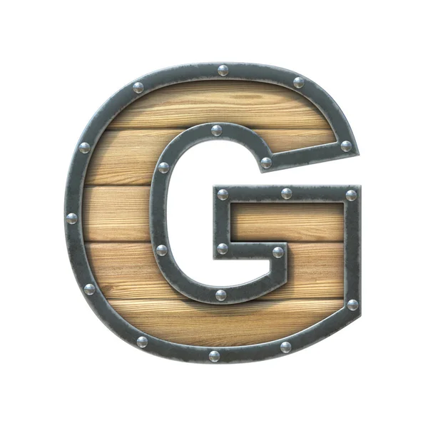 Font Made Wooden Board Metal Frame Rivets Rendering Letter — Stock fotografie