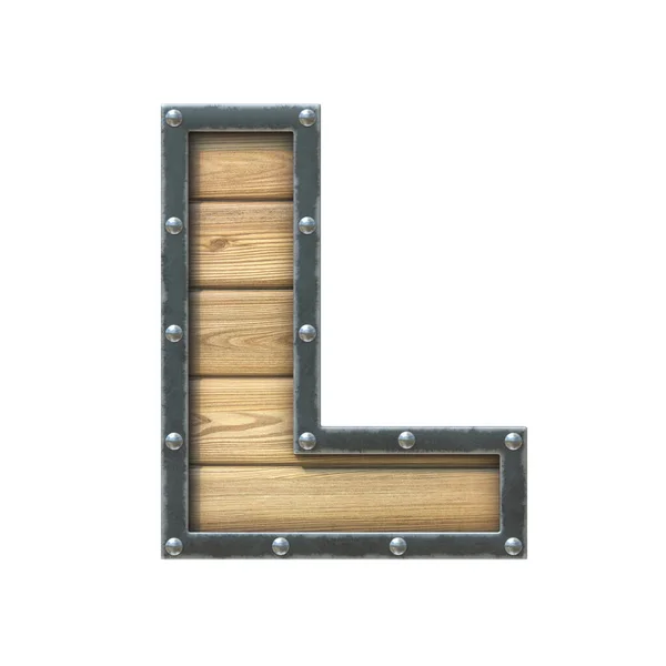 Font Made Wooden Board Metal Frame Rivets Rendering Letter — Stock Fotó