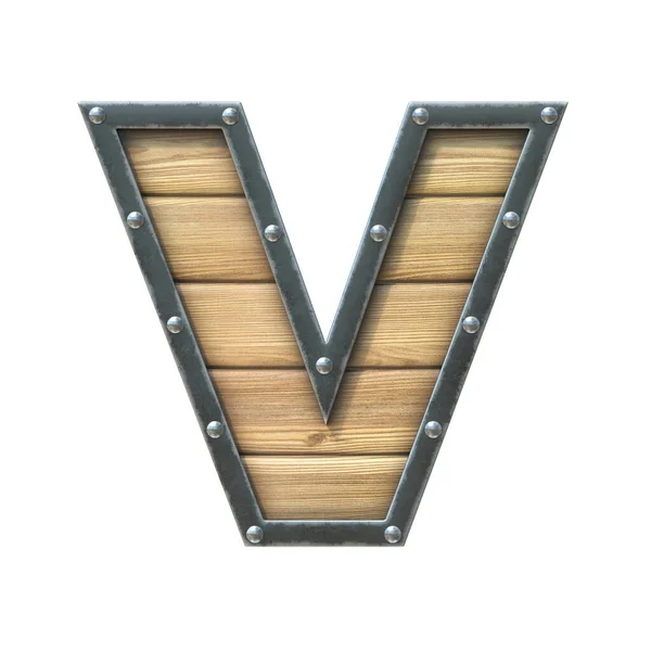 Font Made Wooden Board Metal Frame Rivets Rendering Letter — Stock Fotó