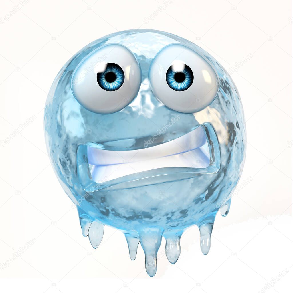 Frozen emoticon on white background 3d rendering