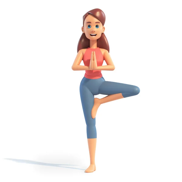 Chica Yoga Posición Árbol Sobre Fondo Blanco Personaje Femenino Dibujos —  Fotos de Stock