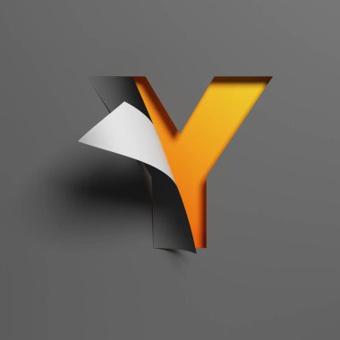 Kıvrık kağıt yazı tipi 3d biçimlendirme harfi Y