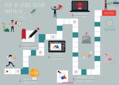 İş kartı oyunu, hisse senedi vektörü web sitesinde para kazanmak için adım, hisse senedi vektörü sanatçı konseptinin düz tasarımı, vektör illüstratörü