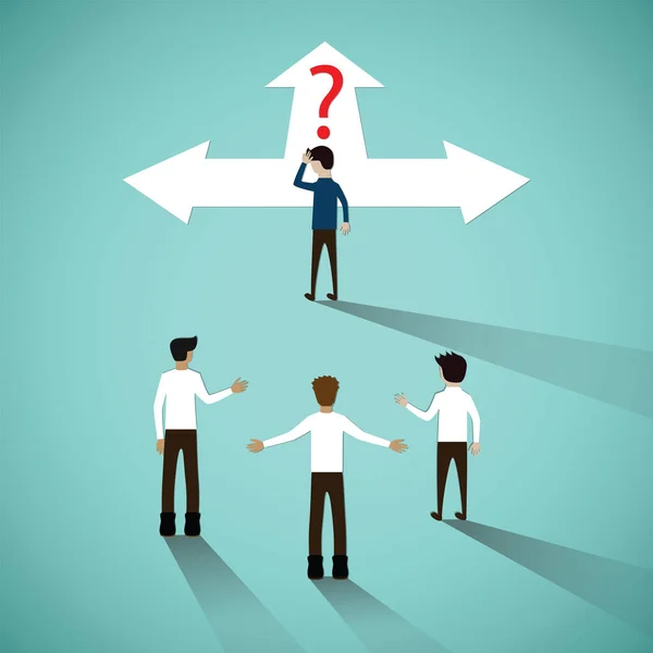 Kötü liderin düz tasarım konsepti başarı hakkında hiçbir fikri yoktur ve takımındaki insanları şaşkına çevirir, iş ekibinin kafası karışır, vektör illüstrasyonları...