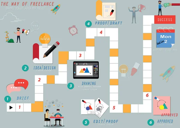 Business Board Game Way Freelance Infographic Flat Design Freelance Life — 스톡 벡터