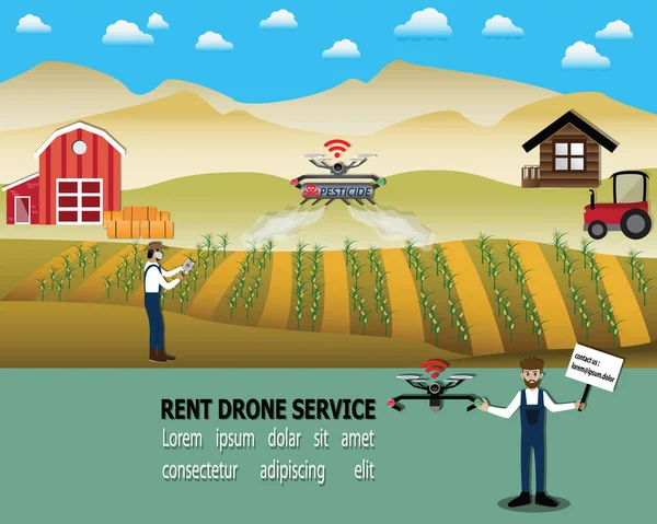 Delen Huren Van Drone Voor Spuitpesticiden Het Veld Smart Service — Stockvector