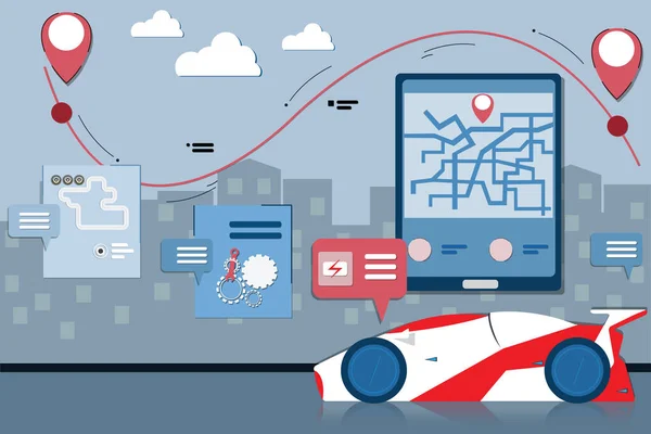 Concepto Futuro Conductor Advertencia Coche Inteligente Para Estación Recarga Energía — Archivo Imágenes Vectoriales