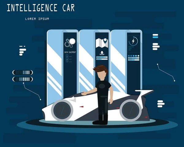 Gelecekteki konsept bağlantılı araba enerji kontrol ekipmanları ve rota veri yükleme Gelecekteki düz tasarım konseptinde akıllı araba 